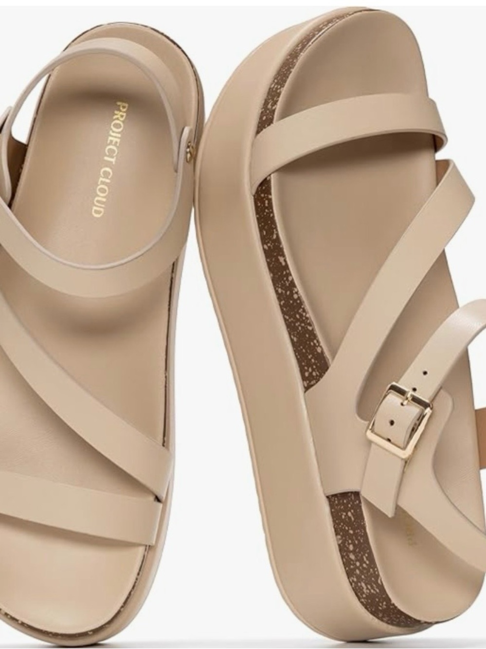 Project Cloud Women's Nude Platform Sandals with Buckle Strap